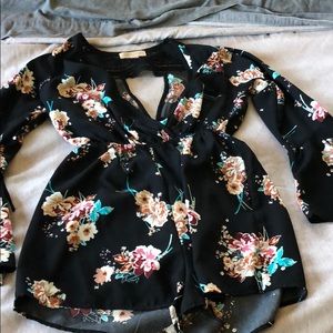 Black Romper with Flower Print